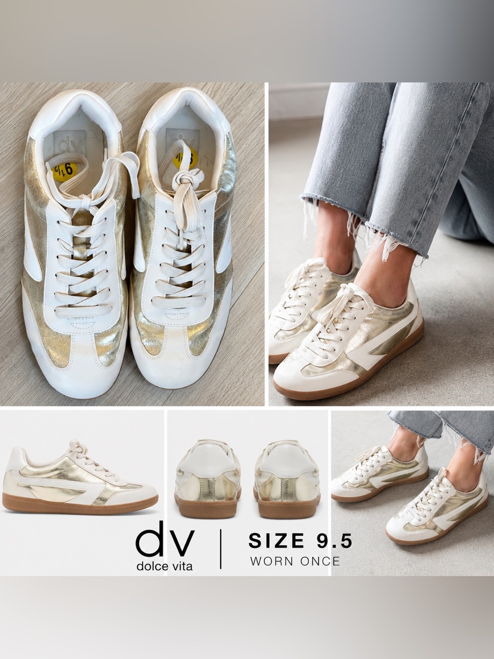 Dolce Vita White and Gold Low-Top Sneakers
